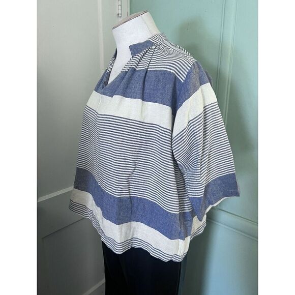 Apiece Apart Womens 0 Short Sleeve Boxy Top 100% Cotton Blue White Striped - Picture 6 of 9